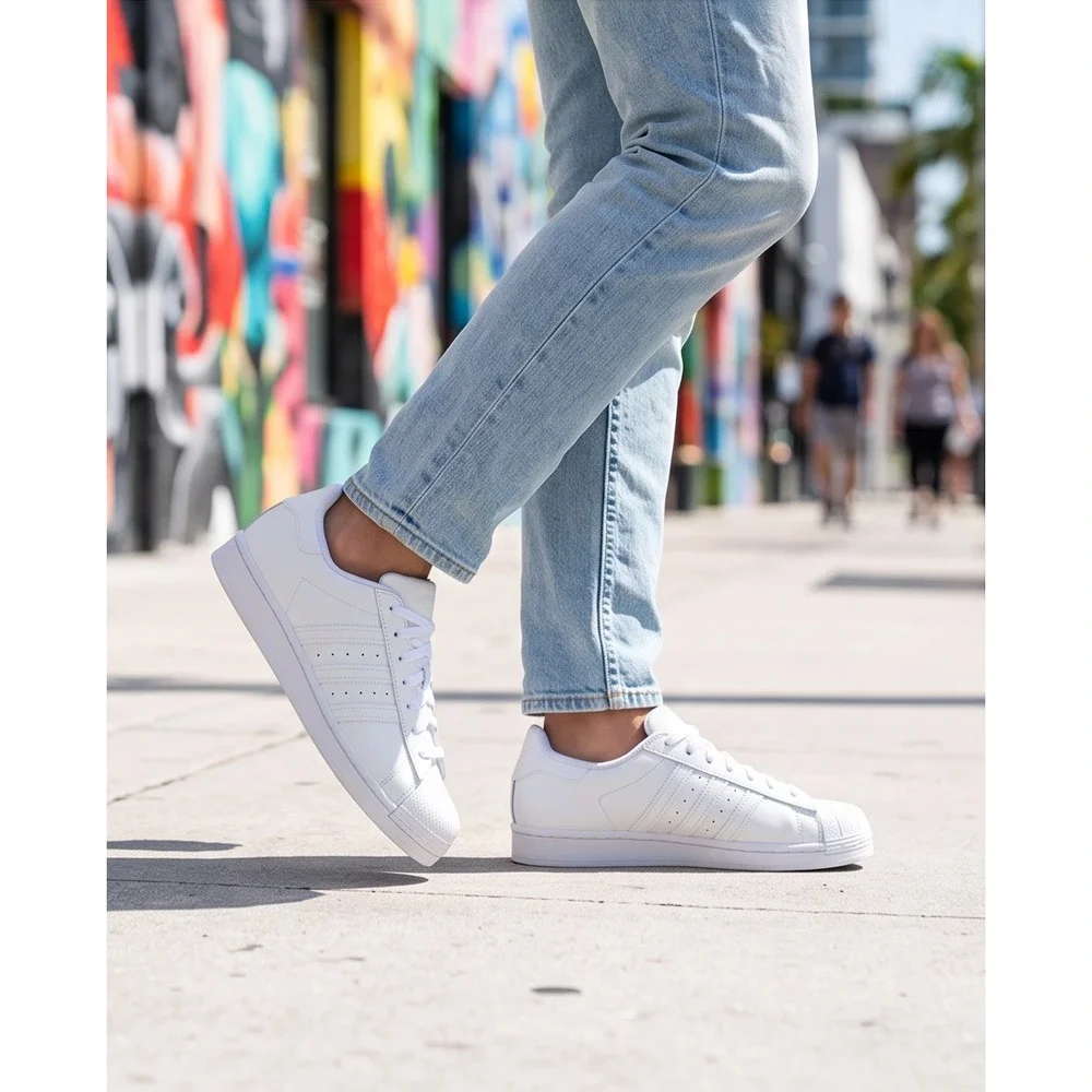 Adidas Superstar White Leather Low Top Sneakers Mens 8 Womens 9
